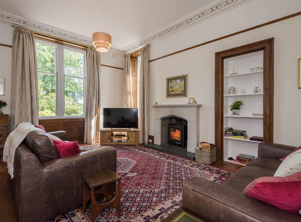 Cosy living room with wood burner at Albion House in Castle Douglas, Dumfries and Galloway, Kirkcudbrightshire