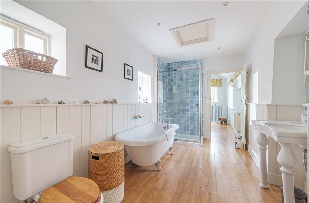 The family bathroom located on the first floor at Albury House, Charmouth