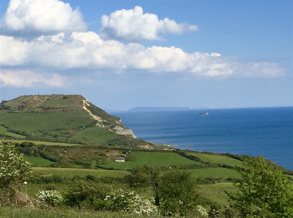 The view across to Golden Cap with the Isle of Portland beyond at Albury House, Charmouth