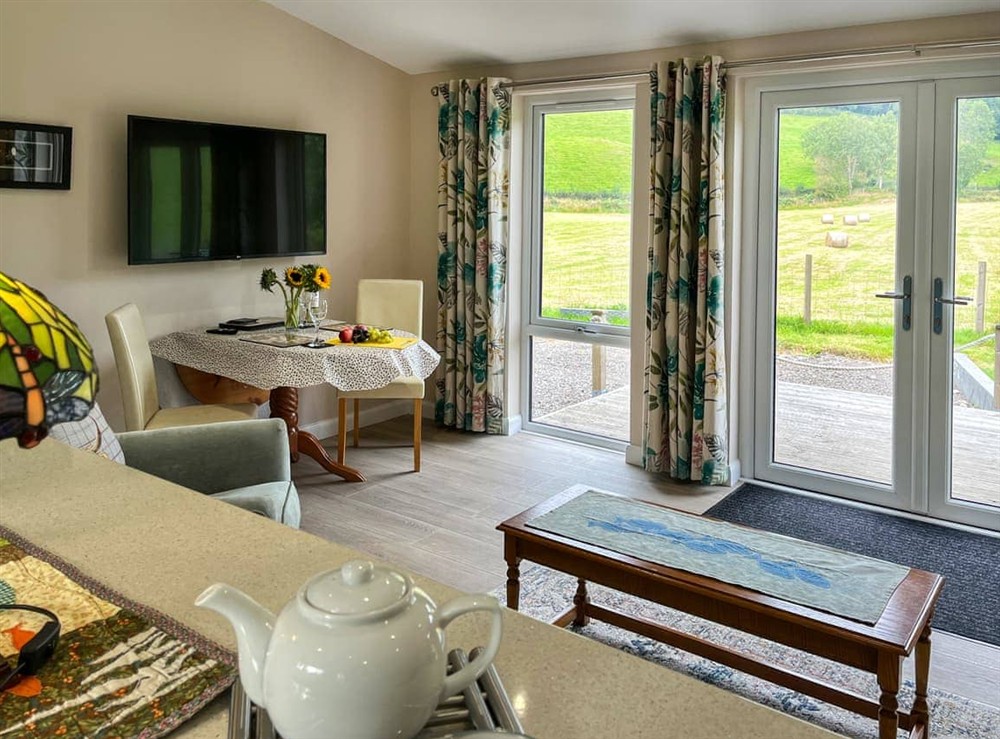 Open plan living space at Alderneuk Lodge in Dumfries, Dumfriesshire