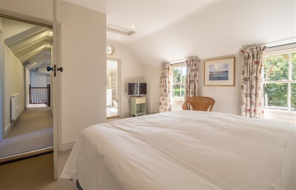 Master bedroom with television at Alexander House, Thorpeness