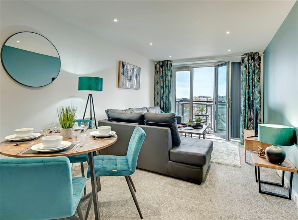 Open plan living space at All Saints Apartments 4A in Newcastle Upon Tyne, Tyne and Wear