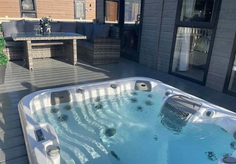Hot tub outside the Lakeview Lodge VIP at Allerthorpe Golf and Country Park in Allerthorpe, Yorkshire