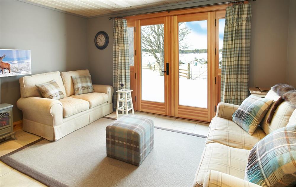Open plan sitting room at Am Bathach, Sutherland