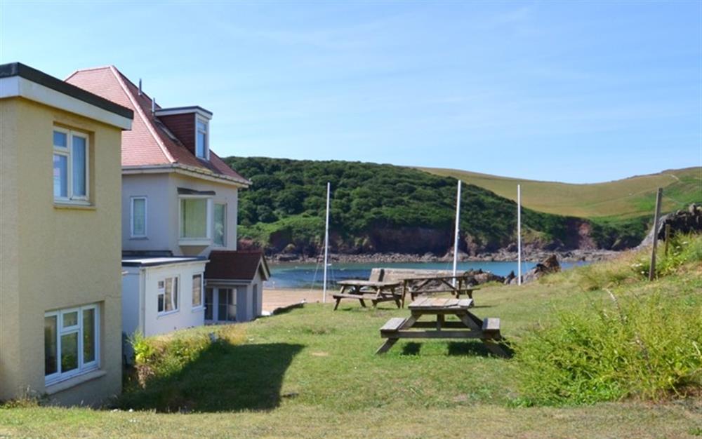 The unfenced garden at Anchor Cottage in Hope Cove