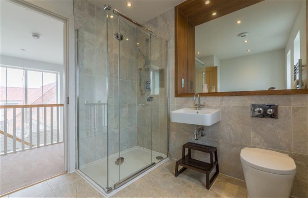 First floor: Bathroom with large walk in shower at Anchorage, Brancaster near Kings Lynn