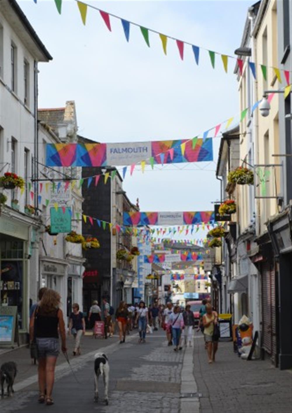 Falmouth town, with its range of shops.