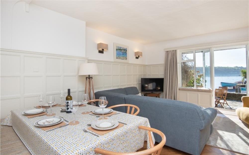 The dining area is large and comfortably sits 6 guests. at Anchors Aweigh in Helford Passage