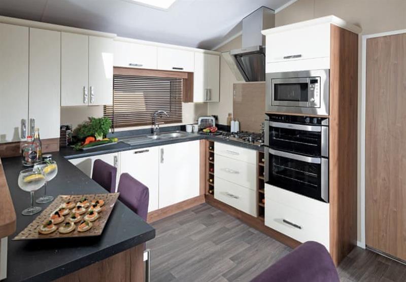 The kitchen area in a Symphony at Andrewshayes Orchard Retreat in Axminster, Devon