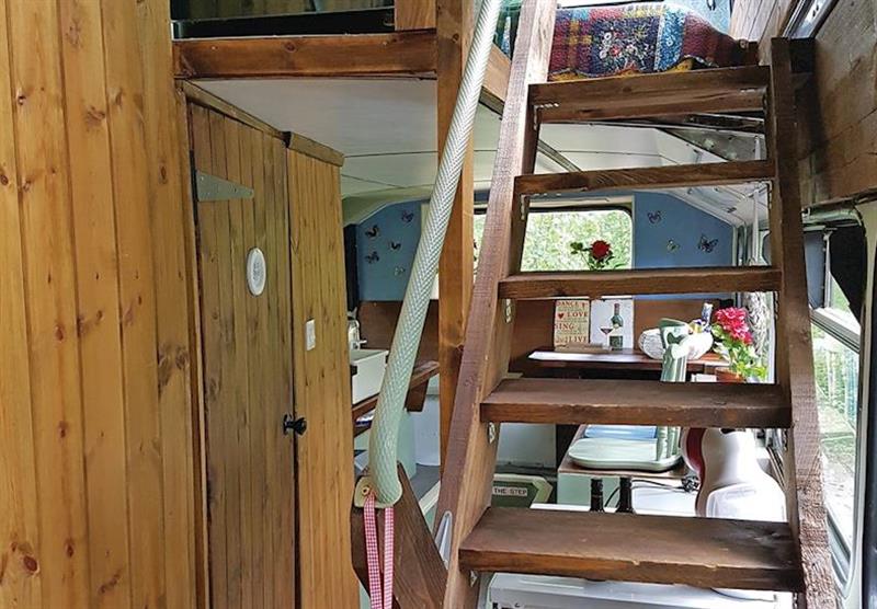 Stairs in the Glamping Bus at Angrove Country Park in Great Ayton, Yorkshire Moors and Coast