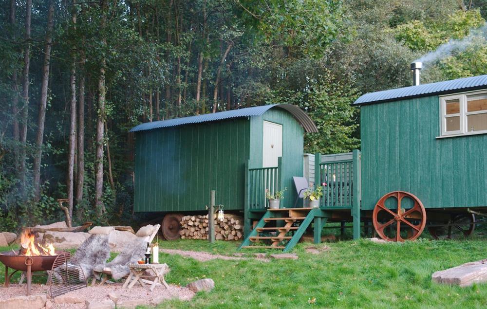 The huts are linked by a decking patio area at Annes Hut, Penterry