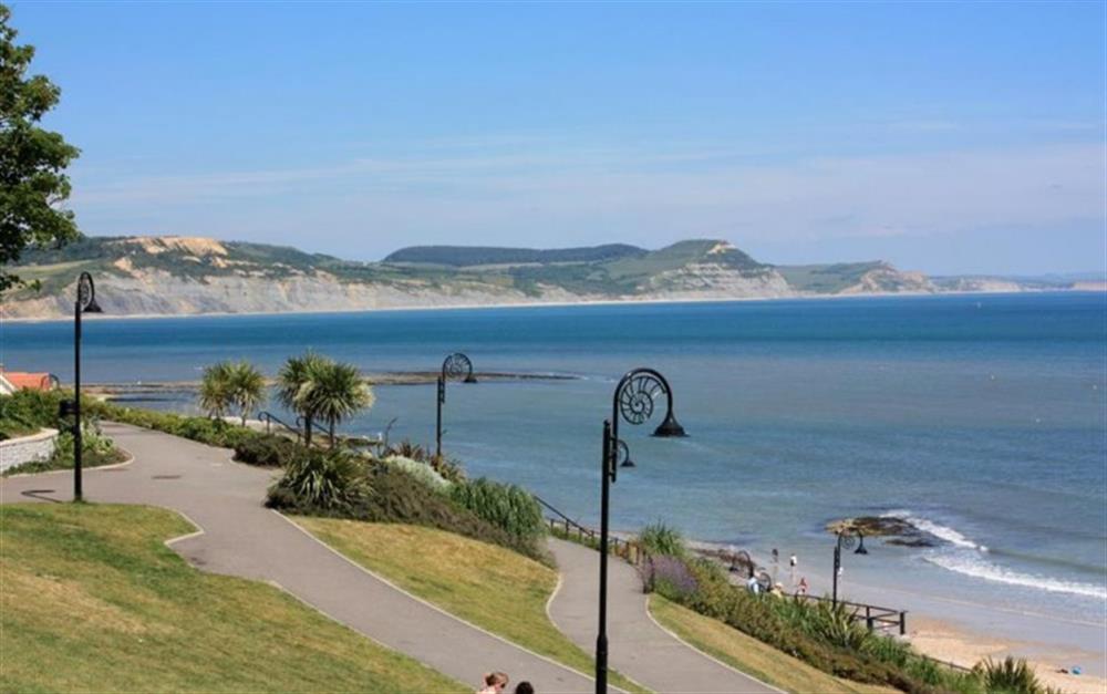 A view of Golden Cap from Lyme Regis seafront at Anning Road Studio in Lyme Regis