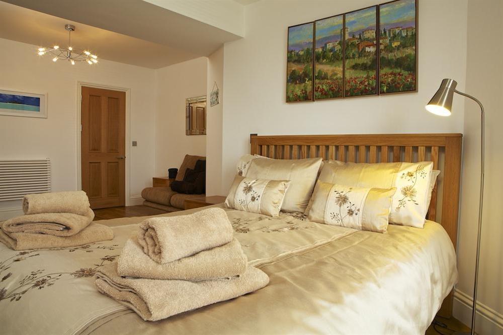 Double bedroom with King-size bed and views at Apartment 1, At The Beach in Torcross, Nr Kingsbridge