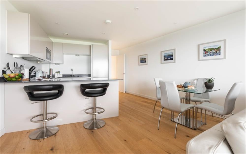 Open Plan Kitchen With Breakfast Bar at Apartment 12, One Lusty Glaze in Newquay