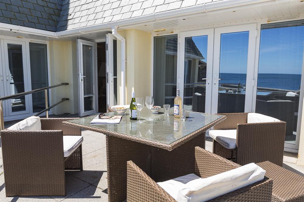 Furnished terrace with stunning sea views (photo 2) at Apartment 2, At The Beach in Torcross, Nr Kingsbridge