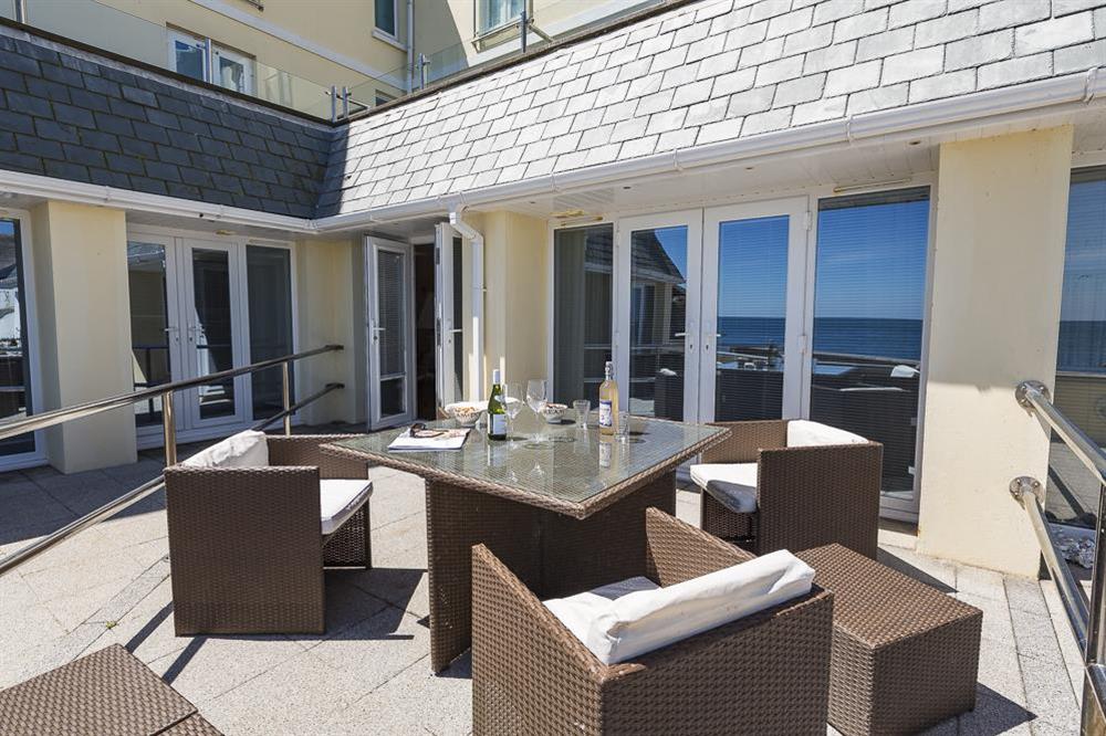 Furnished terrace with stunning sea views at Apartment 2, At The Beach in Torcross, Nr Kingsbridge