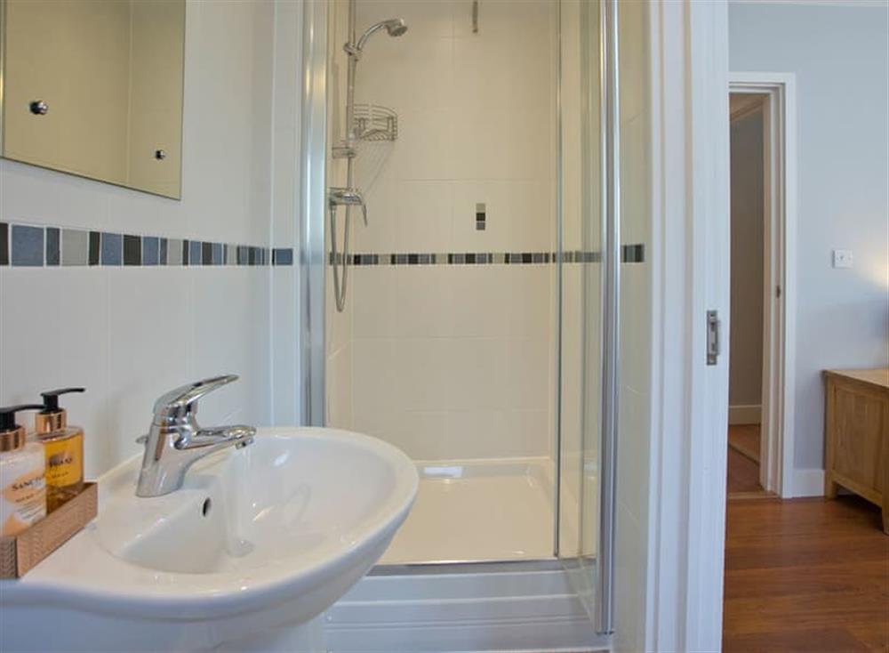 En-suite with shower cubicle at Apartment 2, Ocean 1 in Newquay, Cornwall