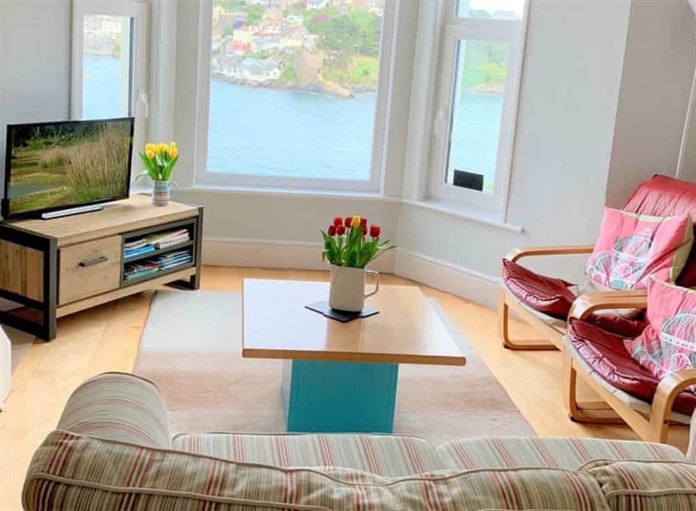 Bright and comfortably furnished living area at Apartment 2 The Wheelhouse in Fowey, Cornwall
