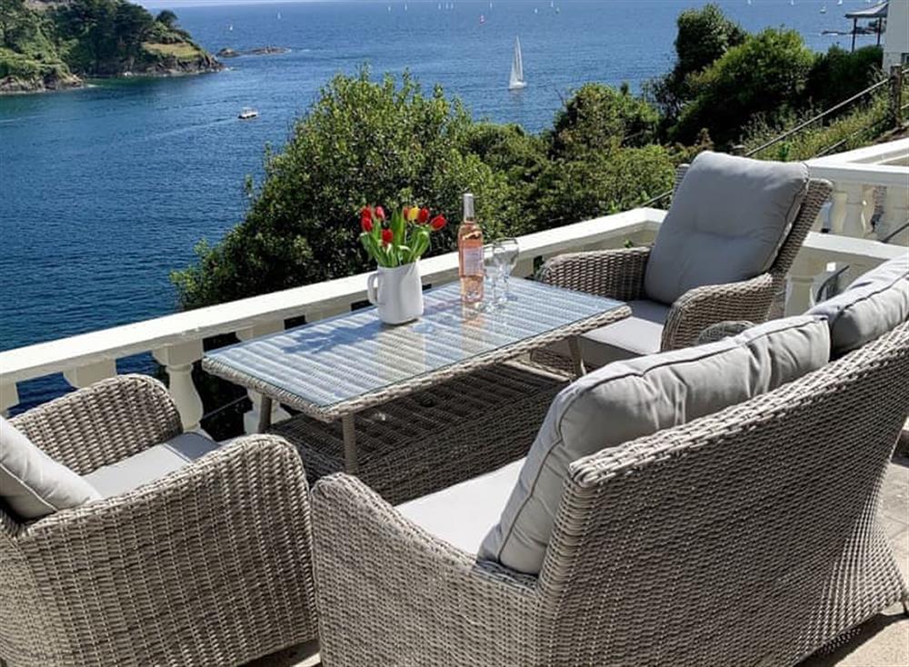 Front terrace with spectacular views over the harbour at Apartment 2 The Wheelhouse in Fowey, Cornwall