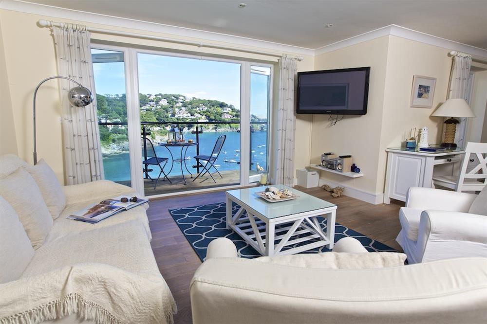 Comfortable living area with sky TV at Apartment 4, Bolt Head in South Sands, Salcombe