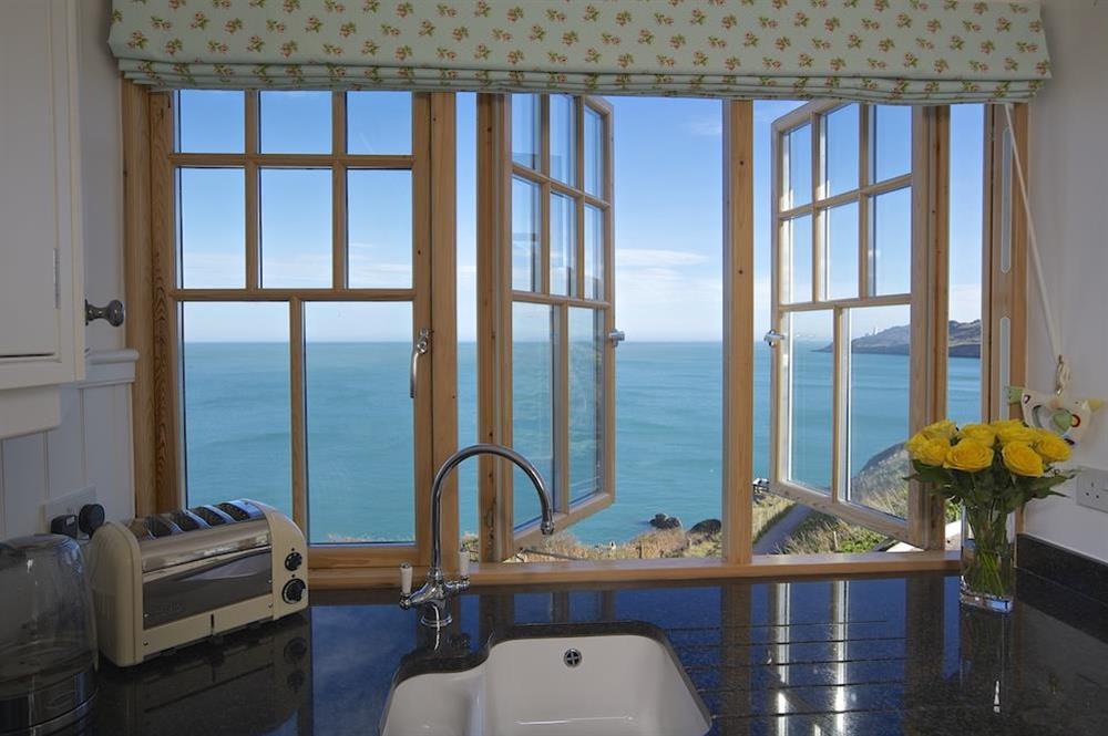 Magnificent views over Start Bay from the kitchen at Apartment 9, Prospect House in South Hallsands, Kingsbridge
