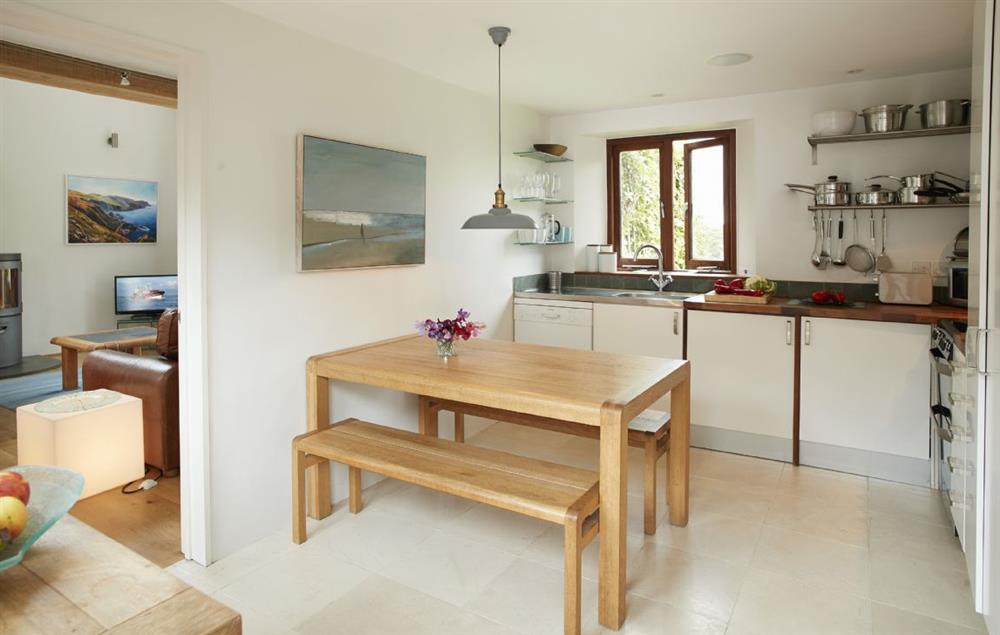 Kitchen with dining table at Apple Barn, East Portlemouth