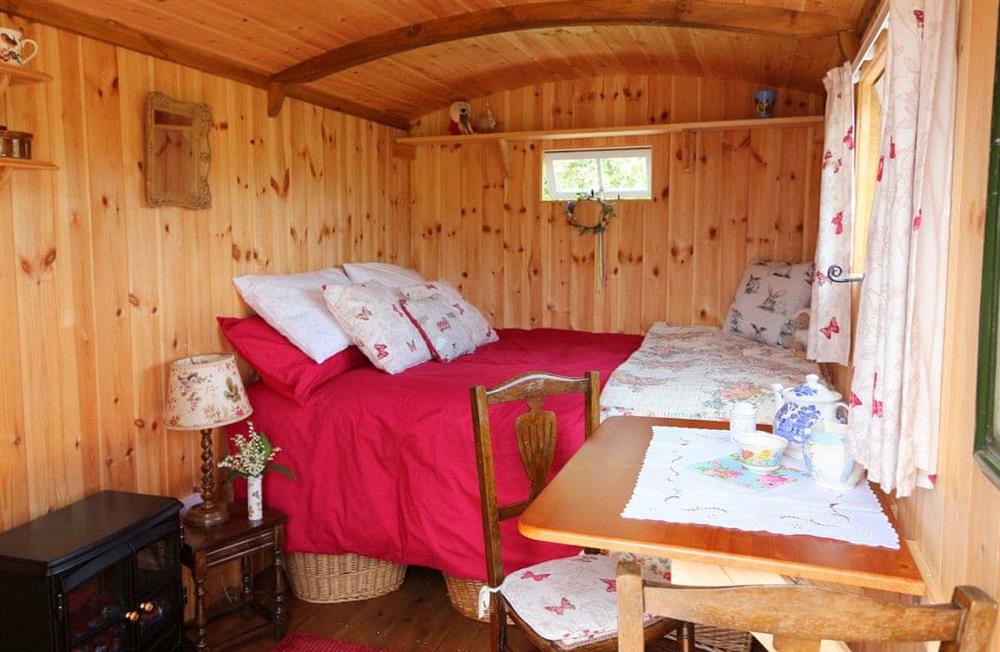This is the bedroom at Apple Blossom Hut in Shepton, Somerset