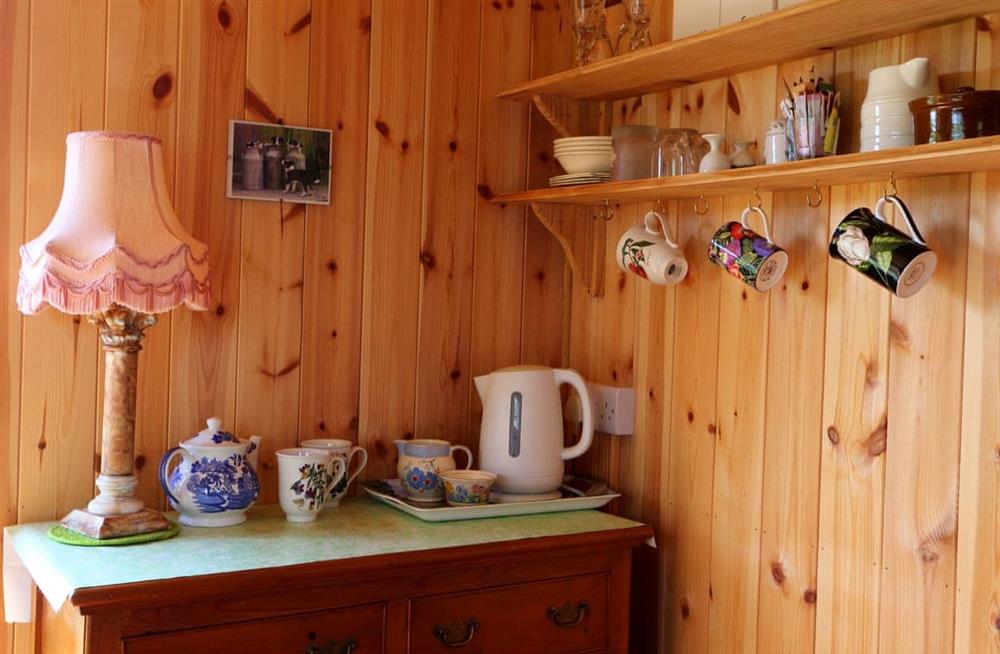 This is the kitchen at Apple Blossom Hut in Shepton, Somerset