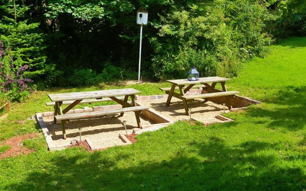The sunny barbecue area. at Apple Cottage in Slapton
