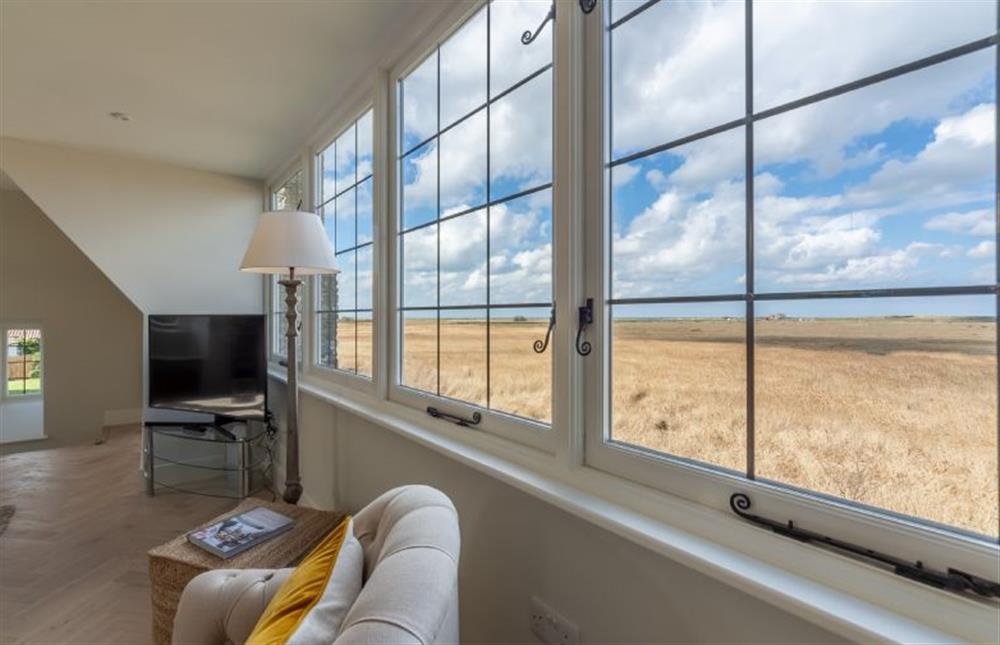 First floor: Open-plan living area with stunning view at Appletree Barn, Brancaster near Kings Lynn