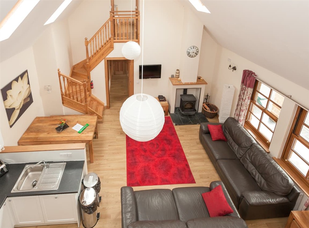 Open plan living space at Appletree Cottage in Linlithgow, West Lothian