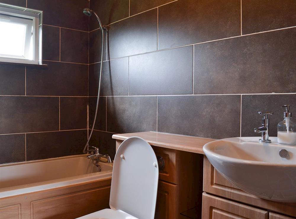 Lovely contemporary bathroom with shower over the bath at Appletree Lodge in Newton-on-Derwent, near York, Yorkshire, North Yorkshire