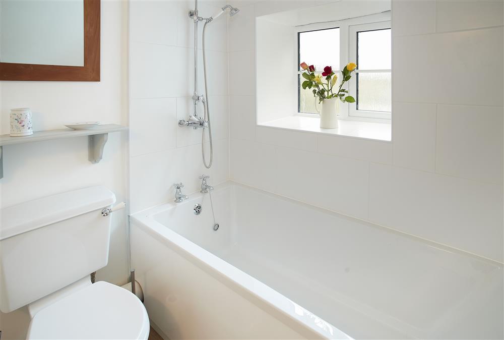 Family bathroom shower over the bath at Appleyard Cottage, Donhead St Mary