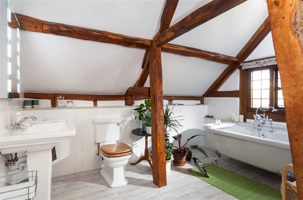 Bedroom one’s en-suite bathroom is bathed in natural light at April Cottage, Eckington