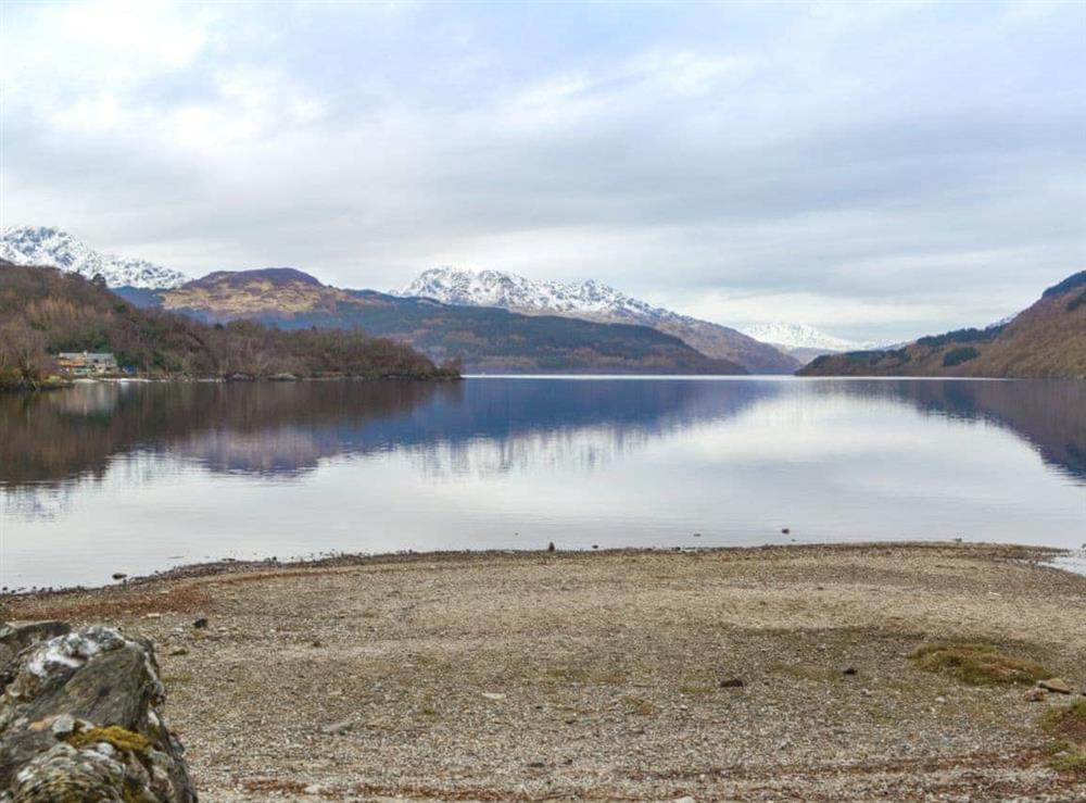 Picturesque Loch Lomond at Ardlui Church in Ardlui, near Balloch, Argyll and Bute, Dumbartonshire