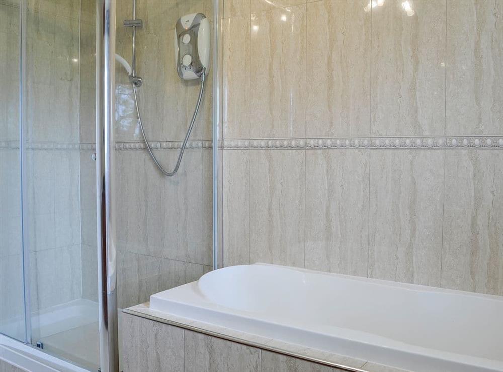 Bathroom with shower over bath at Ash Cottage in Llantwit Major, near Cowbridge, Glamorgan, South Glamorgan