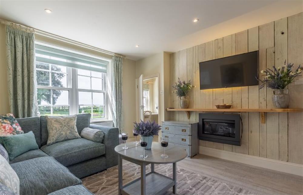 Ground floor: The Sitting room has a large TV and modern electric fire