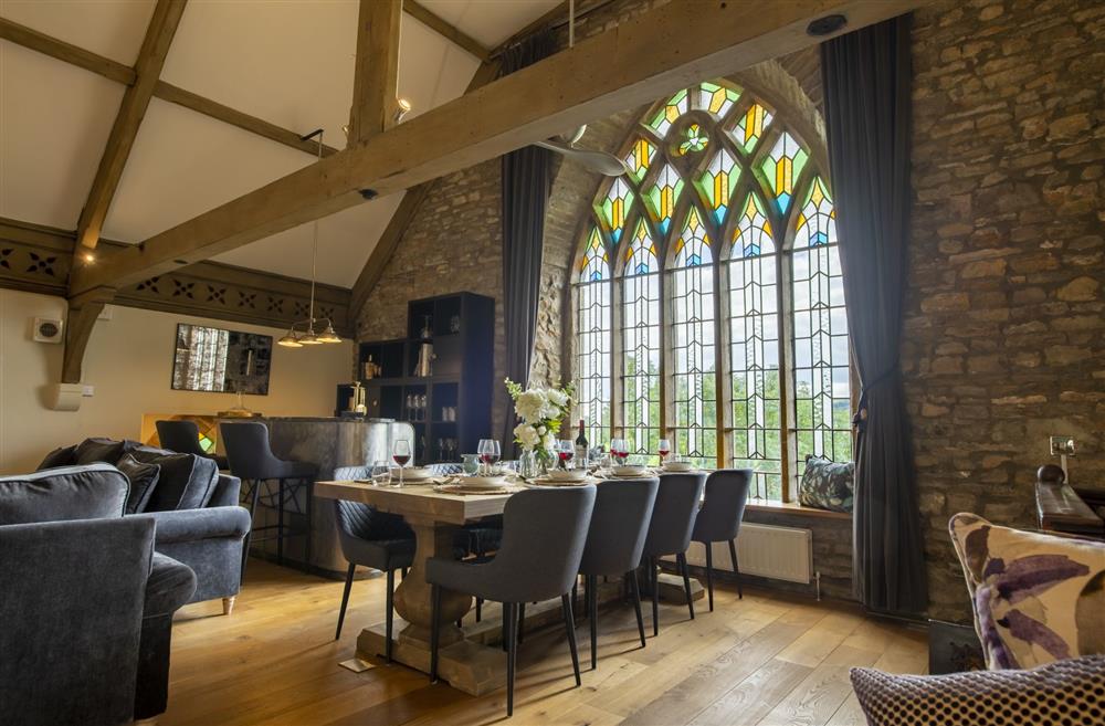 The dining area, with beautiful views at Askrigg Chapel, Askrigg, North Yorkshire