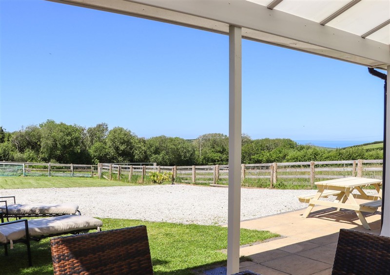 This is the patio at Atlantic View, Poundstock near Bude