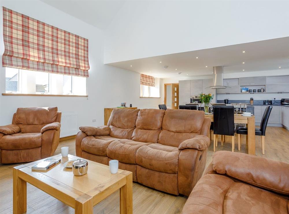 Open plan living space at Auld Kirk Hall in Woodhead, near Turriff, Aberdeenshire