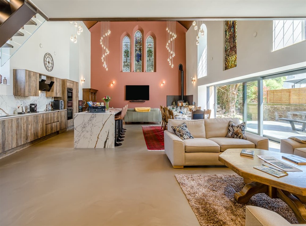 Open plan living space at Auld Kirk House in Duns, Berwickshire
