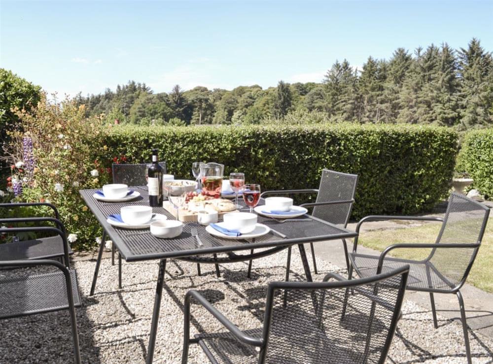 Peaceful patio area at Auldfield in Lhanbryde, near Elgin, Highlands, Morayshire