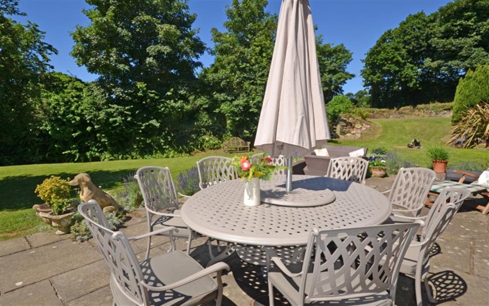 A closer look at the outdoor dining area at Auton Court in Kingsbridge