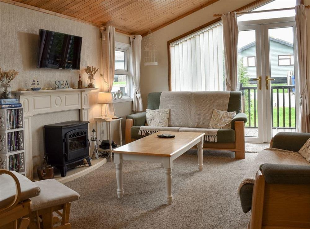 Living area at Avalon lodge in Killigarth, near Polperro, Cornwall