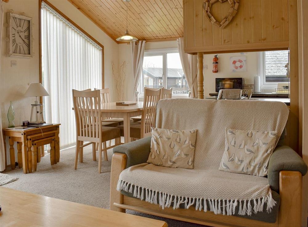 Open plan living space at Avalon lodge in Killigarth, near Polperro, Cornwall