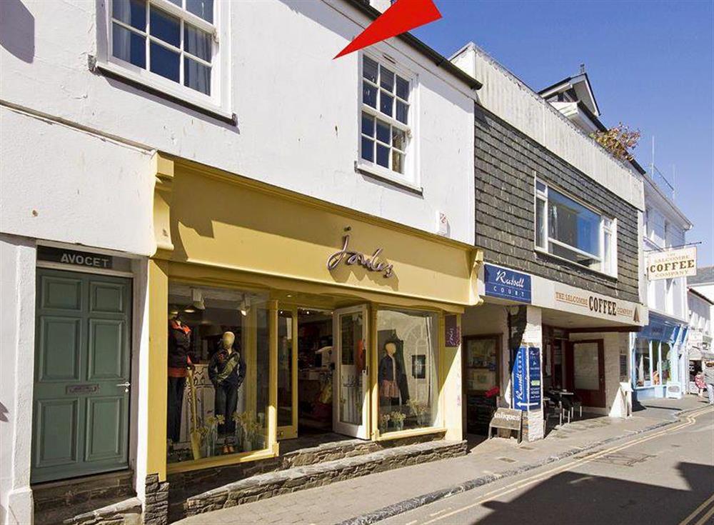 Town centre location of the property which comprises the upper two floors of a Victorian house at Avocet in Salcombe, Devon