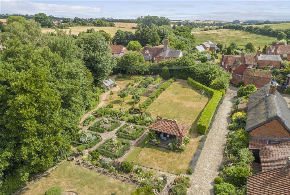 Stunning aerial view of Ayres End Studio, Suffolk in the grounds of Ayres House