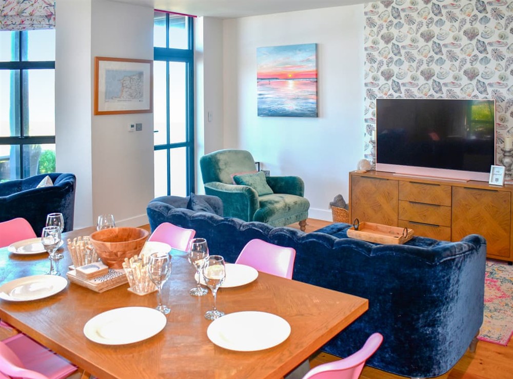 Open plan living space at Azure Bay in Woolacombe, Devon