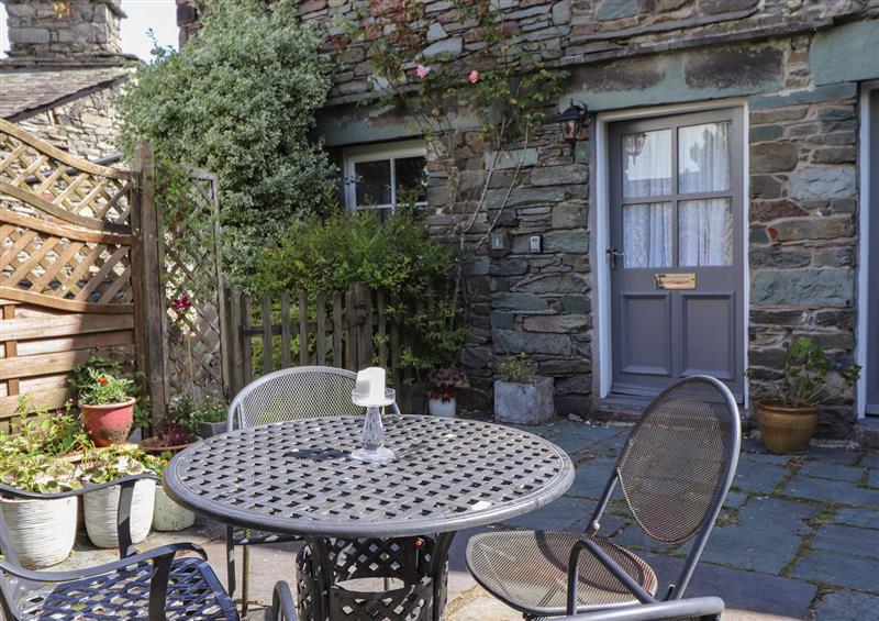 Enjoy a cup of tea on the patio at Bakers Yard Cottage, Grasmere