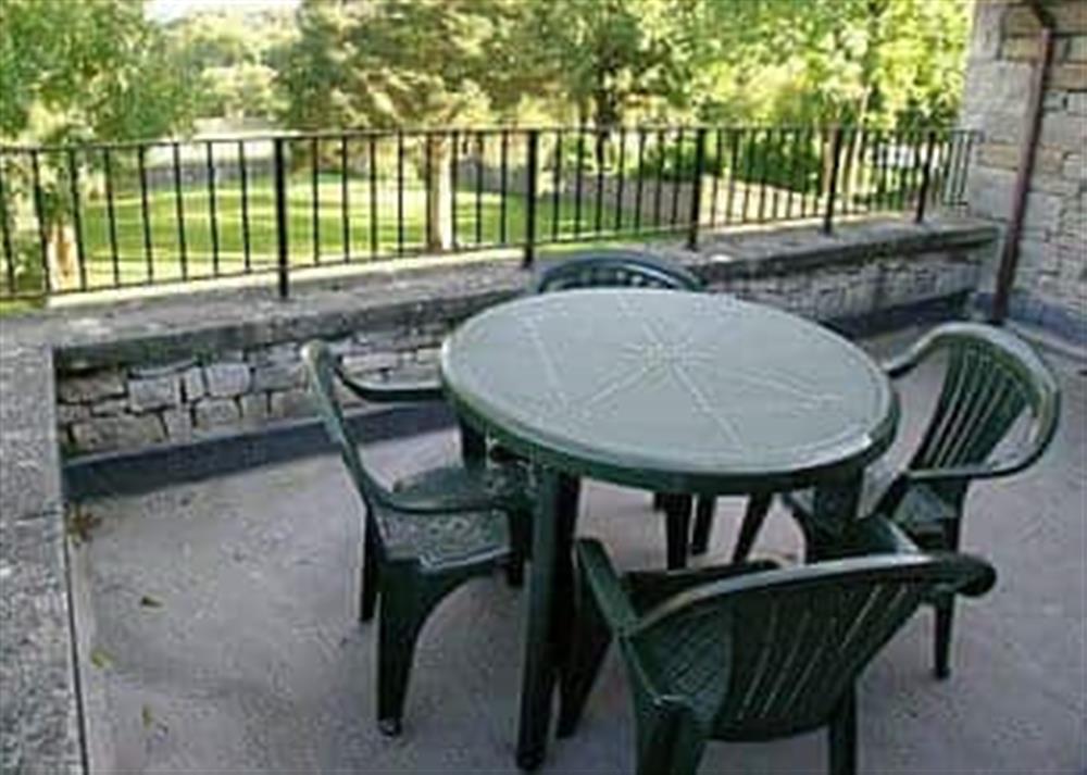 Outdoor eating area at Balcony Flat 3 in Meathop, near Grange-over-Sands, Cumbria